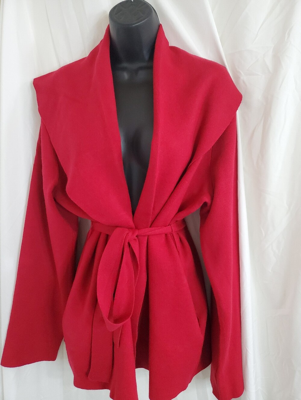 Jessica Simpson red oversized sailor collar open front belted cardigan size XL